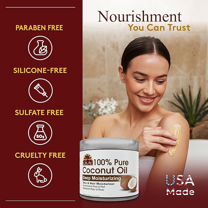 Okay 100% Pure Coconut Oil for Hair & Skin - Coconut Oil for Women & Men, Perfect for Hair & body