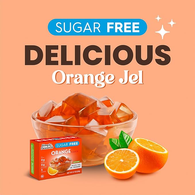 Simply Desserts Sugar-Free Orange Jel, 6-Pack - Vegan Dessert, Keto Snacks, Diabetic Friendly &
