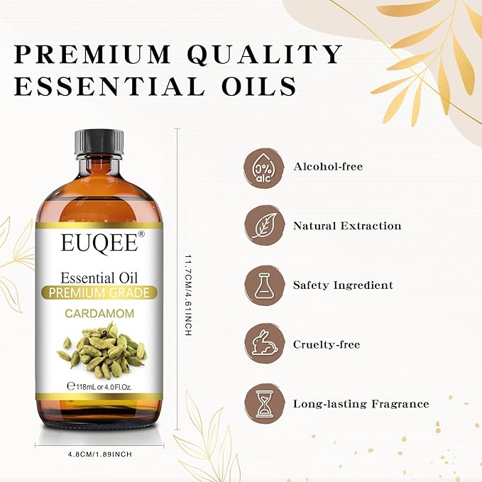 Cardamon Essential Oil 118 ml Large Bottle Premium Cardamon Oil with Glass Dropper, Great for