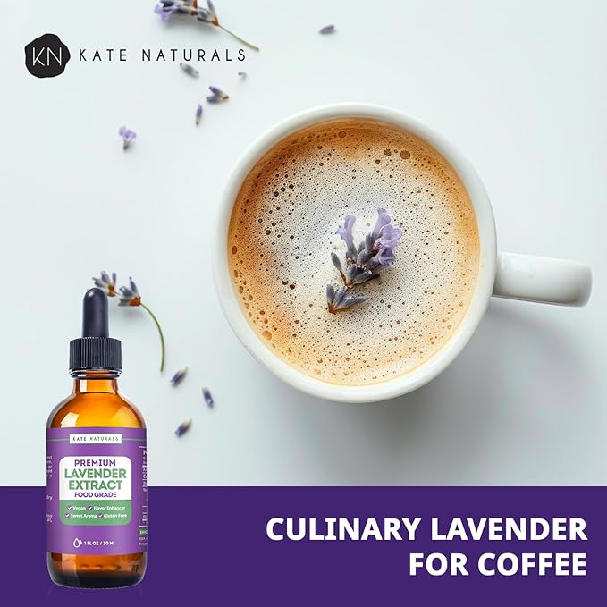 Kate Naturals Lavender Extract for Baking, Drinks, Coffee, Lattes. Food Grade Lavender Oil for