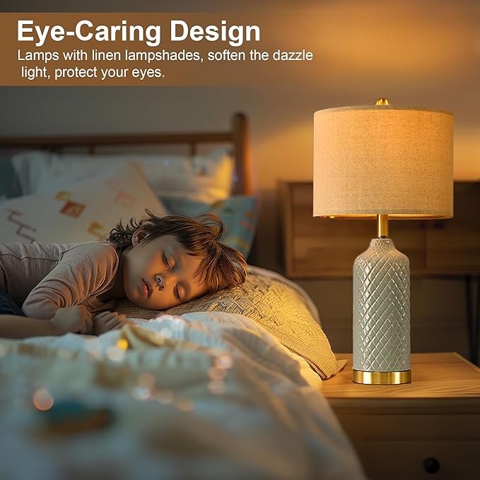 24.25" Modern Ceramic Blue Table Lamps Set of 2 for Living Room, Farmhouse, Bedside, Coastal