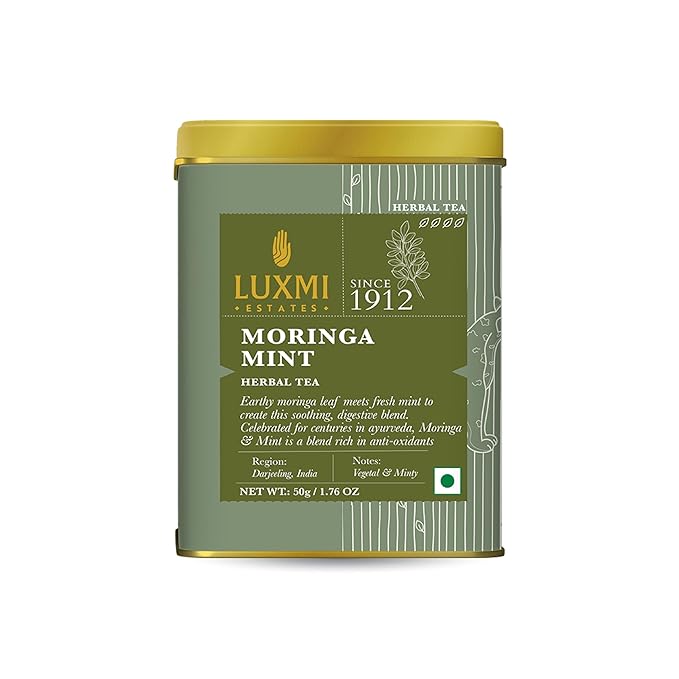Luxmi Estates - Moringa Mint Tea Loose Leaf - 50g (25 cups) | Organic Moringa and Mint | Great for