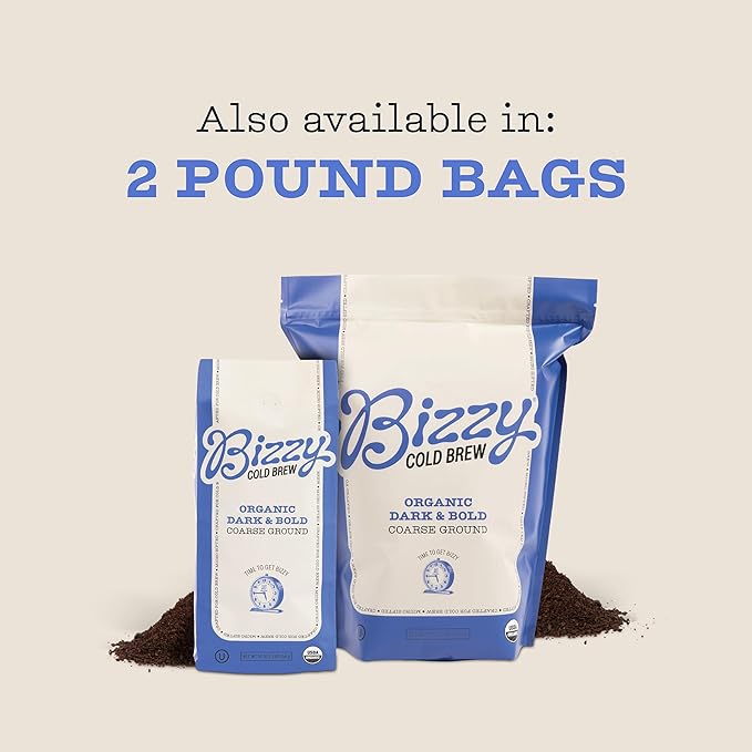 Bizzy Organic Cold Brew Coffee | Dark & Bold Blend | Coarse Ground Coffee | Dark Roast | Micro