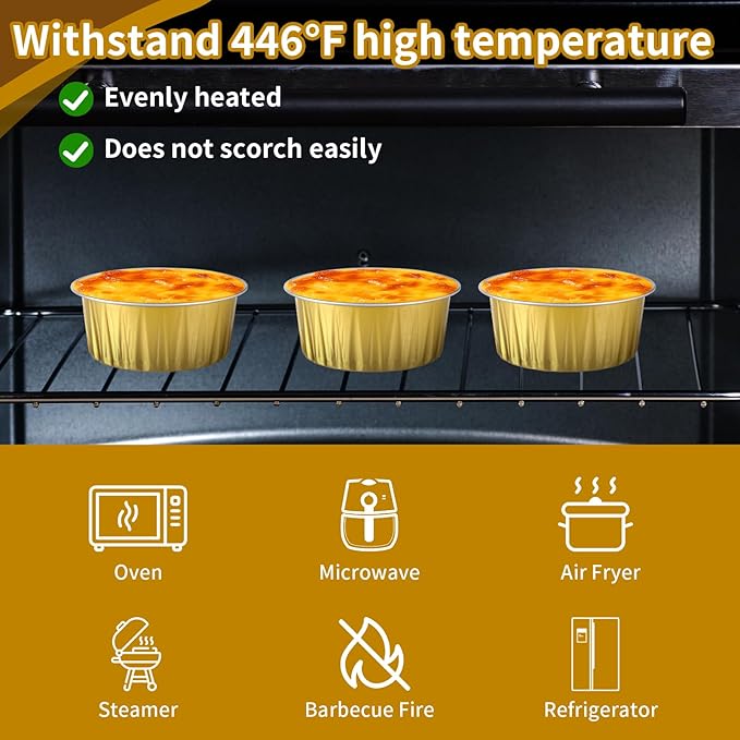 600 Pack Mini Cake Pans With Lids, Individual Cupcake Containers 5oz Gold Alluminum Cups, Dessert
