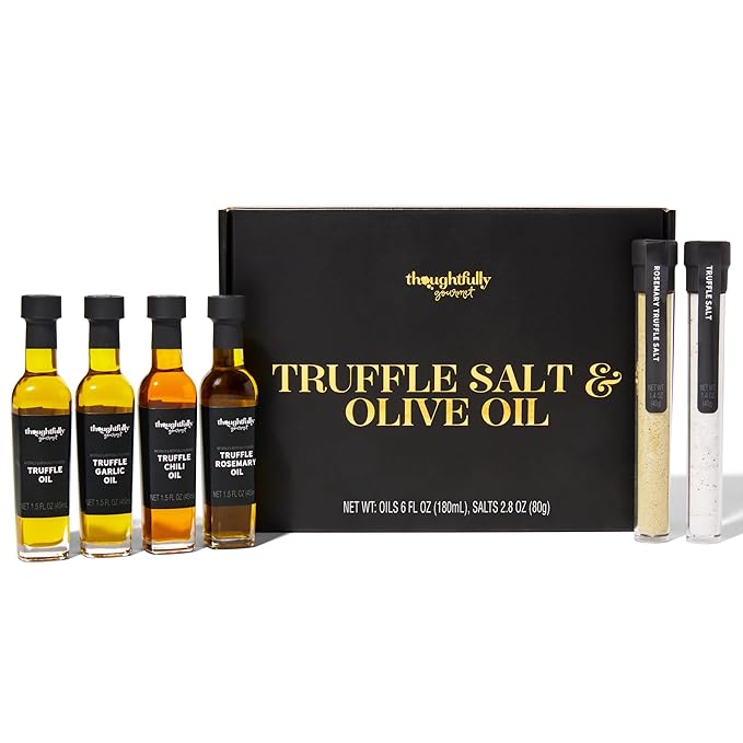 Thoughtfully Gourmet, Truffle Salt & Olive Oil Gift Set, Includes 4 Premium Extra Virgin Olive Oil