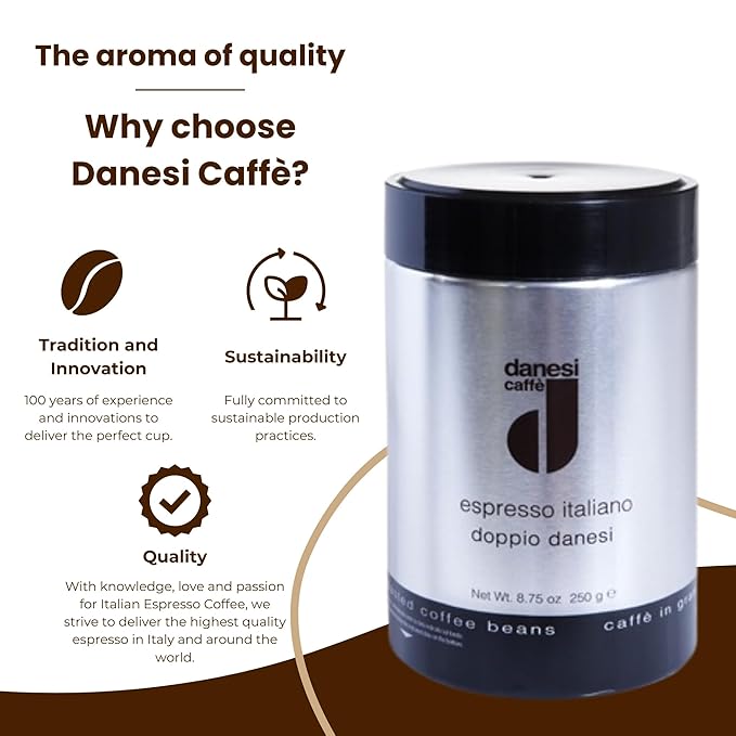 Danesi Caffe Italian Whole Coffee Beans - Espresso Coffee Beans and Medium Roast Whole Bean
