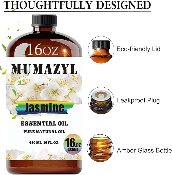 Jasmine Essential Oil, Jasmine Oil 16 Fl Oz 480ML for Diffuser Humidifier Yoga Cleaning DIY Candle