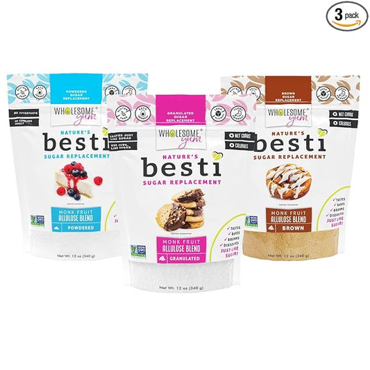 Wholesome Yum Besti Natural Sugar Substitute Multi Pack - Granulated, Powdered, Brown - Monk Fruit