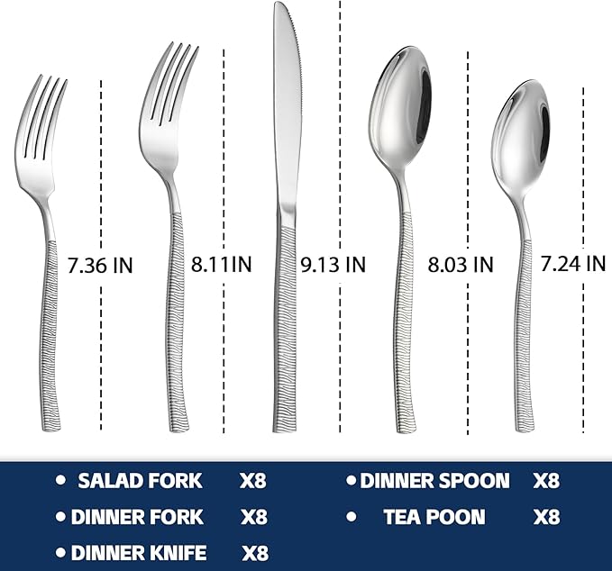 40-Piece Silverware Set Stainless Steel Flatware Set for 8,Dinner Knives Forks and Spoons
