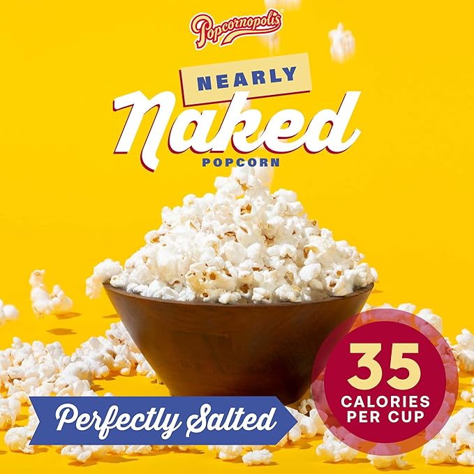 Popcornopolis Perfectly Salted Nearly Naked 24 ct, 0.55 oz Case, Salt Flavored Better-For-You