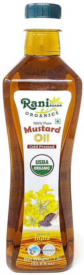 Rani Organic Mustard Oil (Cold Pressed) 33.8oz (1 Liter) ~ 100% Natural | Vegan | Gluten Free |
