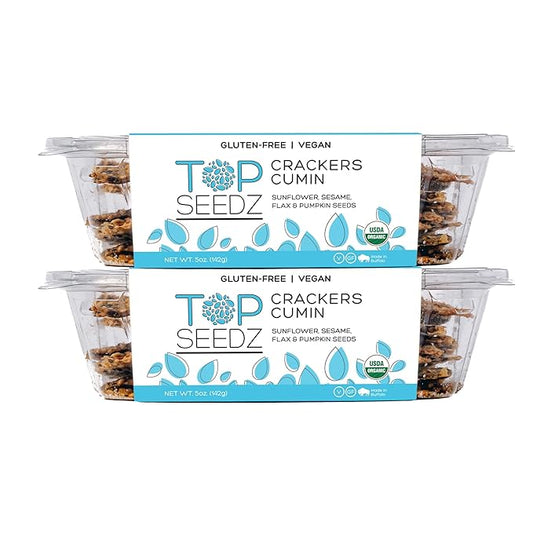 Top Seedz Certified Organic Gluten Free Cumin Seed Crackers | 2-Pack | 5 Ounces | Healthy Vegan