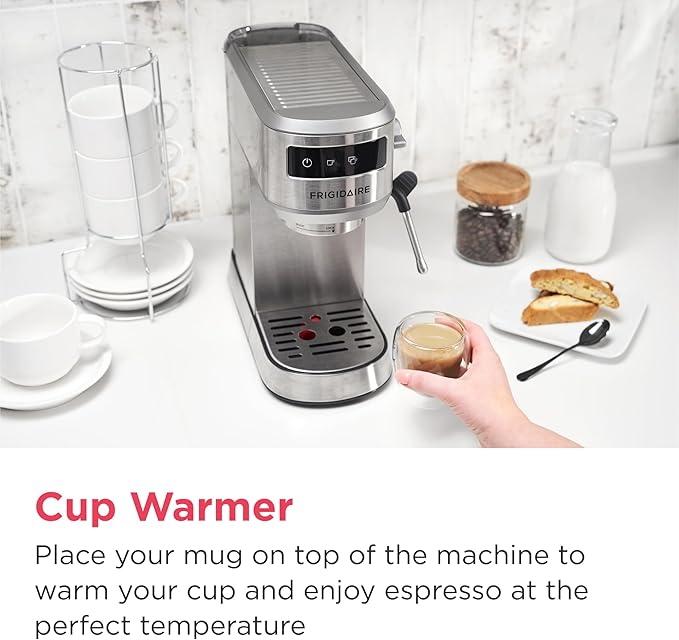 Frigidaire Steam Espresso Maker, Coffee Machine with Milk Frother & Cup Warmer, 20 Bar Pressure, 34