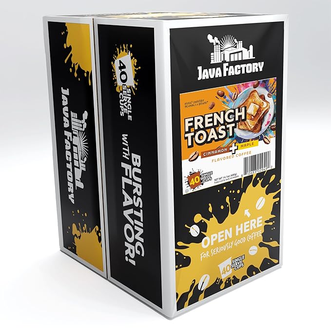 Java Factory Coffee Pods Cinnamon and Maple Flavored Coffee for Keurig K Cup Brewers, French Toast