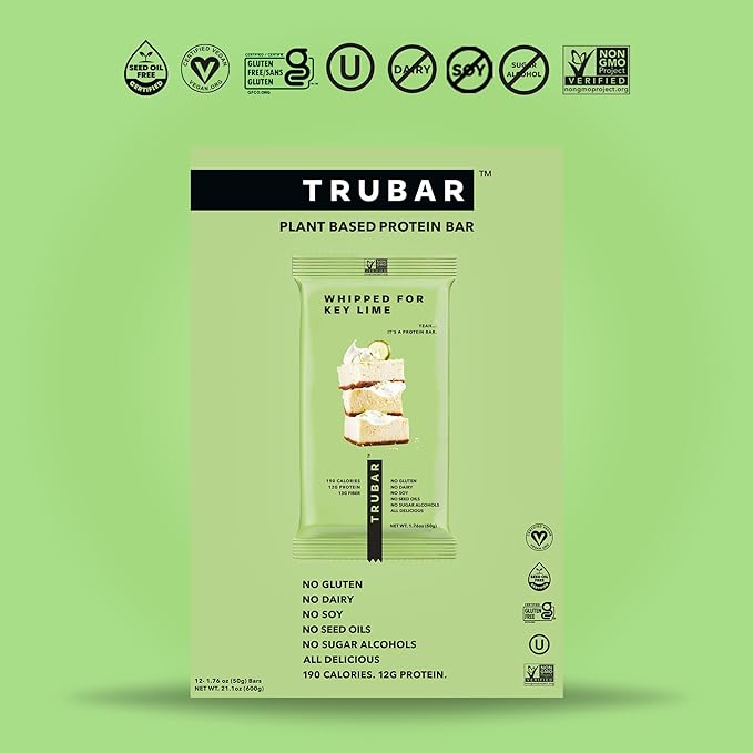 TRUBAR Vegan Protein Bar, Whipped for Key Lime, Gluten Free, Plant Based, High Fiber, Dairy Free