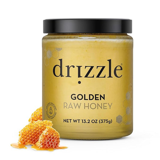 Drizzle Golden Raw Honey - All Natural Pure Raw Honey, Unfiltered & Unheated, Use in Tea & Coffee