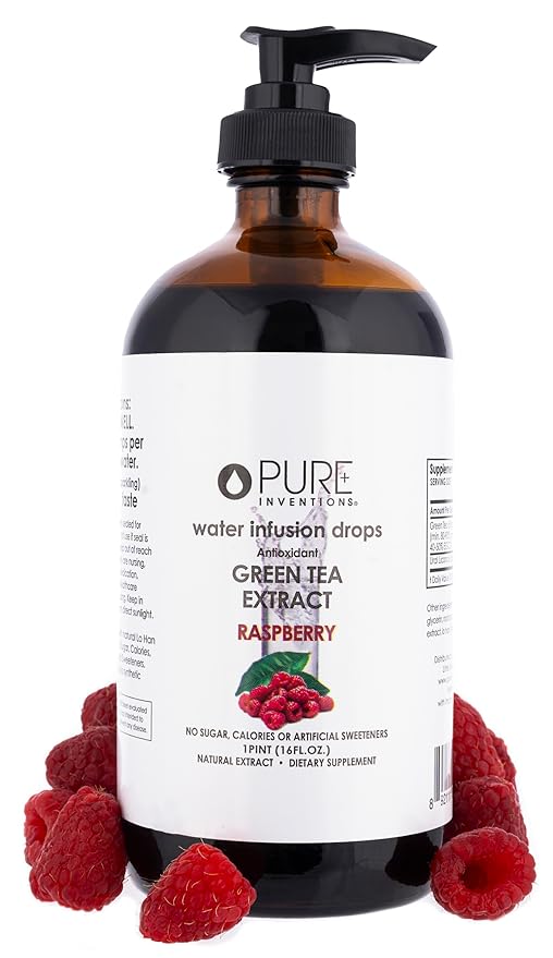 Pure Inventions - Green Tea Raspberry Water Infusion Drops - Antioxidants & Electrolytes - Health &