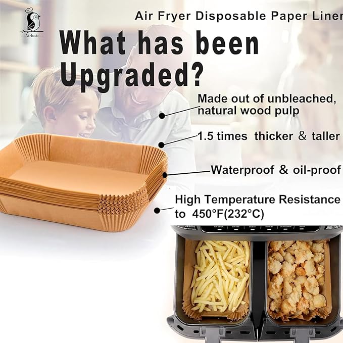 Air Fryer Liner Rectangular for Ninja Foodi Dual Basket 8QT 10QT, Bella Air Fryer Accessories, Air