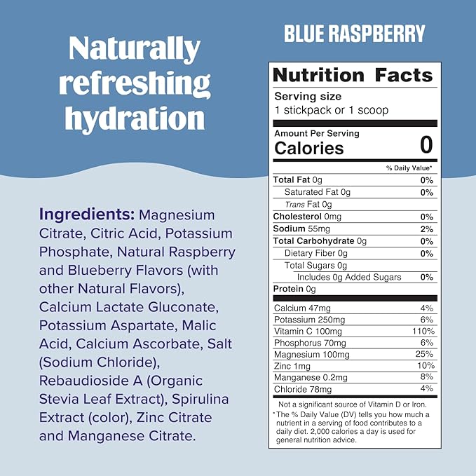 Ultima Replenisher Daily Electrolyte Powder Drink Mix ??Sugar Free ??Blue Raspberry, 20 Stickpacks