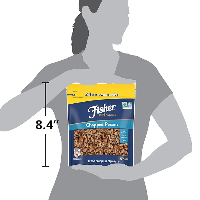Fisher Chef's Naturals Unsalted Chopped Pecans 24 oz Resealable Bag, Unsalted Raw Nuts for Cooking