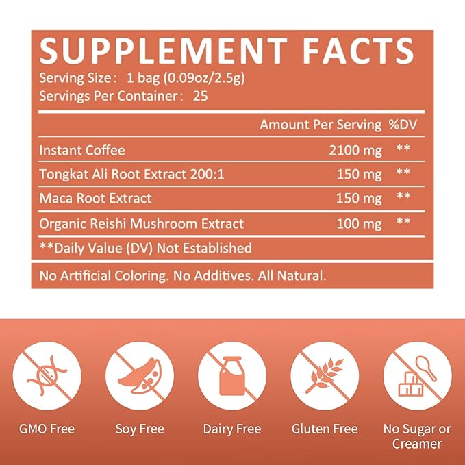 GANOHERB Maca Energy Coffee for Men, Women Herbal Coffee with Tongkat Ali, Maca Root, Reishi
