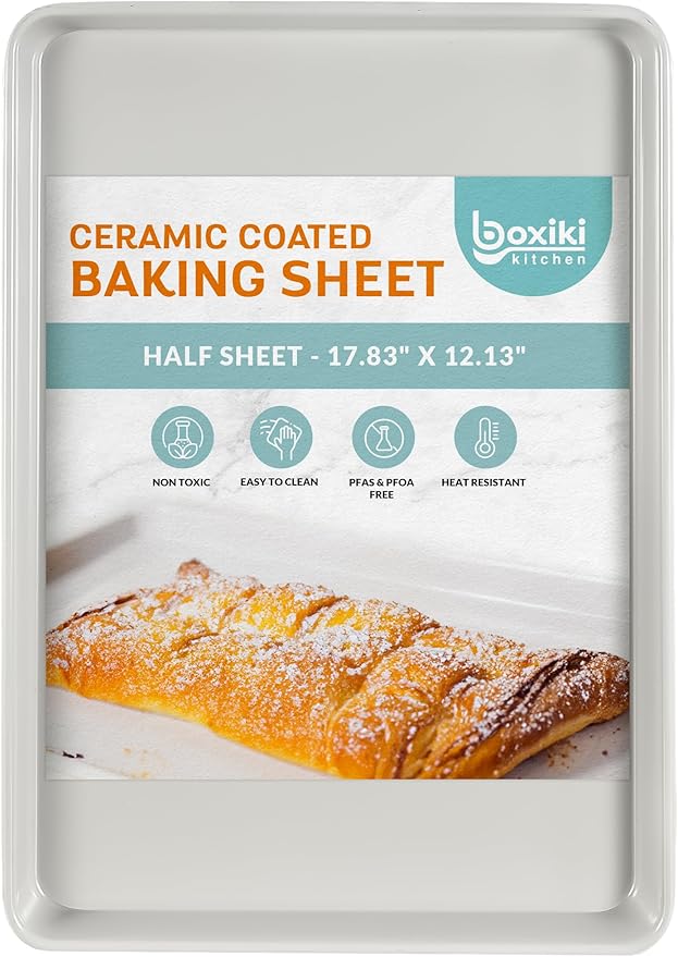 Boxiki Kitchen Non-Stick Ceramic Baking Sheet - Slick & Non-Toxic Ceramic Coating, PTFE & PFOA Free