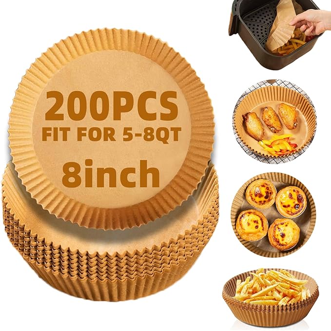 Air Fryer Liners Disposable,200Pcs Parchment Paper for 5-8QT Air Fryer,LYHOLKEER 8inch Round