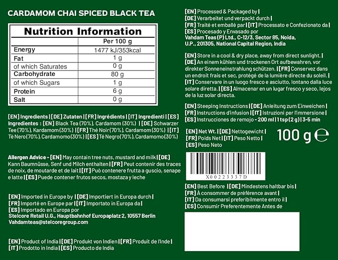 VAHDAM, Cardamom Chai Tea Loose Leaf (50 Cups,3.53 oz)  India's Traditional Cardamom Tea | Spiced