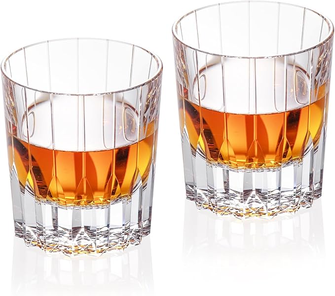 KAMMAK Crystal Whiskey Glasses Set of 2, Handcrafted 7.1oz Old Fashioned Glasses Stemless, Luxury