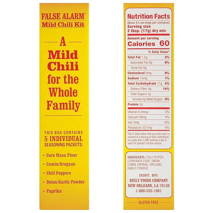 Wick Fowler's False Alarm Mild Chili Kit, Texas Style Chili Seasoning Mix with Individual Packs of
