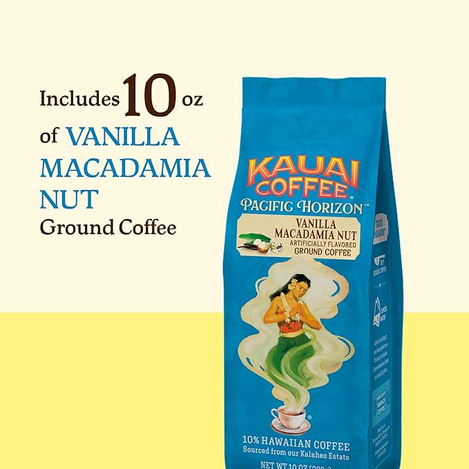 Kauai Hawaiian Ground Coffee, Vanilla Macadamia Nut Flavor - Gourmet Arabica Coffee From Hawaii's