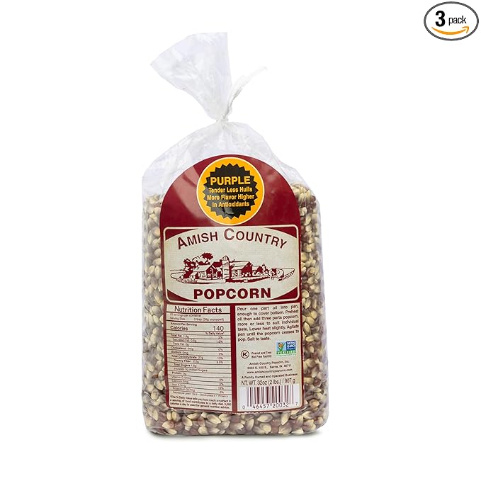 Amish Country Popcorn | 2 lbs Bag | Purple Popcorn Kernels | Old Fashioned, Non-GMO and Gluten Free