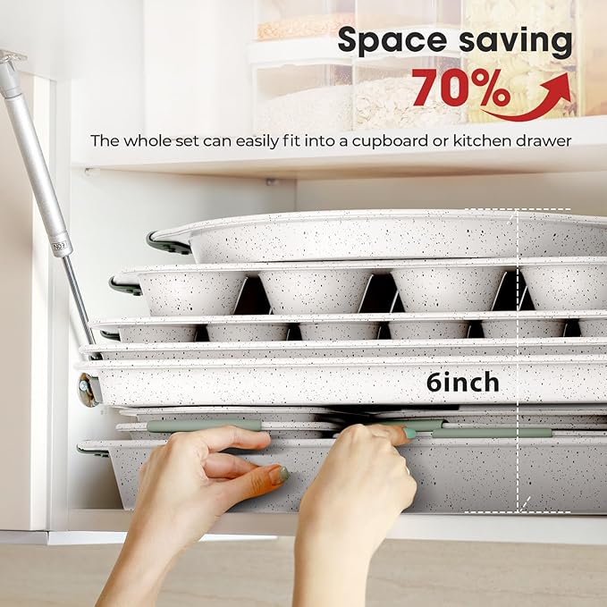 11-Piece Non-Toxic Baking Set, Stackable Nonstick Cookware with Heat-Resistant Handles - Includes