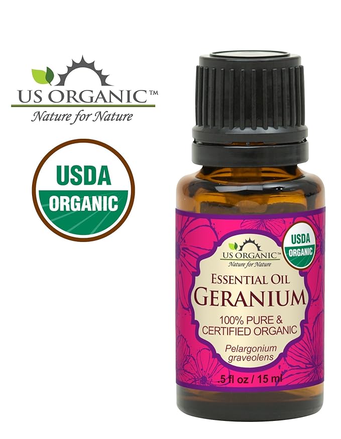 US Organic 100% Pure Geranium Essential Oil - USDA Certified Organic, Steam Distilled - W/Euro