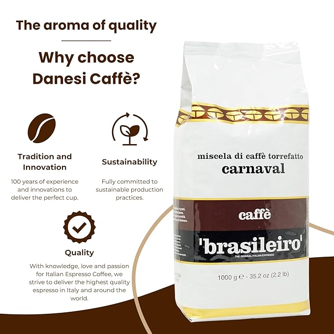 Danesi Caffe Italian Whole Coffee Beans - Espresso Coffee Beans and Medium Roast Whole Bean