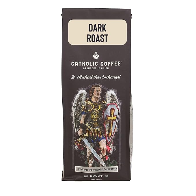 Catholic Coffee St. Michael | Dark Roast Ground Coffee ??Almond & Citrus Notes | 12oz Bag ??Premium