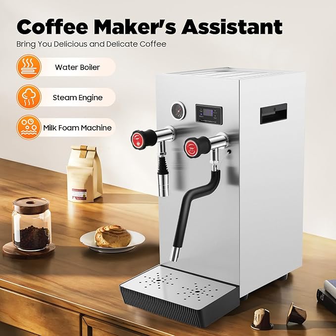 YIYIBYUS Espresso Machine, 110V 8L Commercial Espresso Coffee Milk Foam Maker Stainless Steel