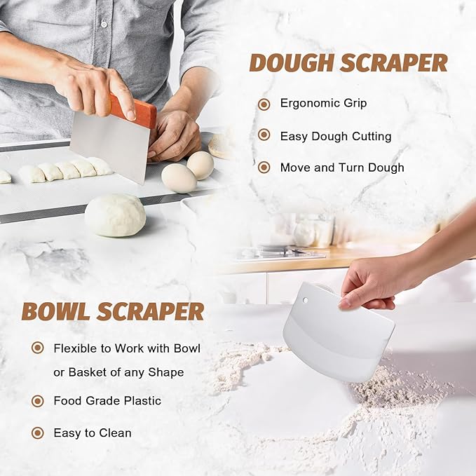Sourdough Proofing Basket Gift Set, 9" Round and 10" Oval Banneton Bread Baking Supplies, Sourdough
