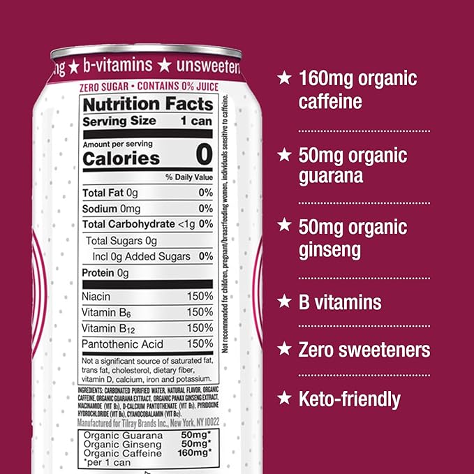 Hiball Clean Energy Drink - Wild Berry - Zero Sugar, Zero Calorie Sparkling Water with 160mg