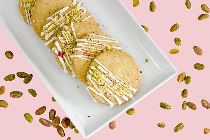 Rose Pistachio Cookies- Gourmet Indian Cookies, 100% Egg-Free & Vegetarian, Handmade with Real