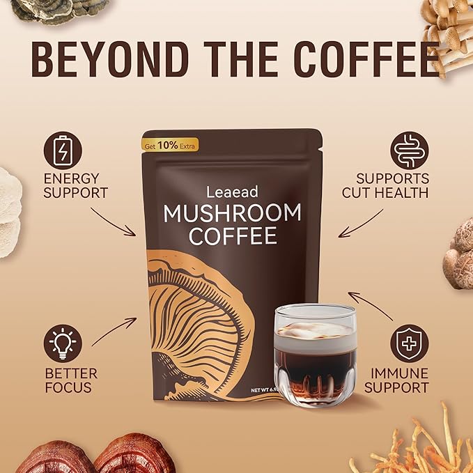 Organic with 6 Adaptogenic Mushrooms and MCT Oil Mushroom Coffee for Better Energy Focus Digestion