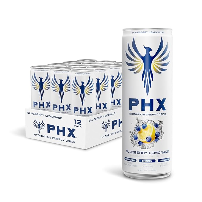 PHX Hydration Energy Drink - 700mg Electrolytes, 200mg Natural Green Tea Caffeine, 100% Daily Value