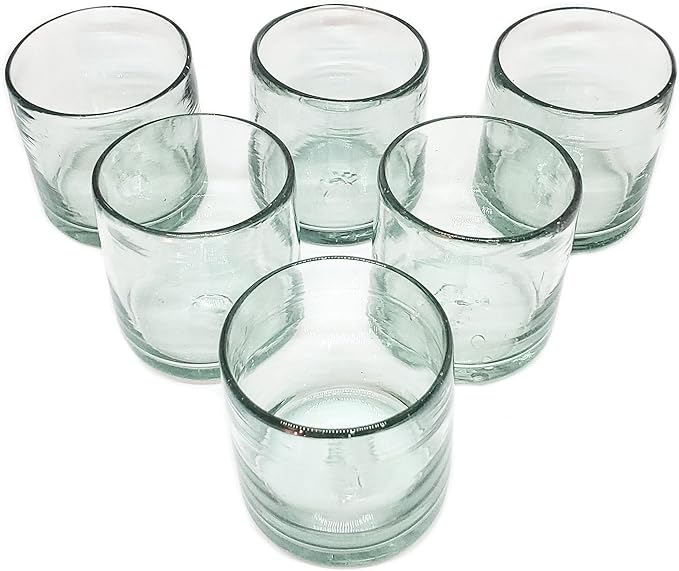 Clear Blown 8 oz DOF Rocks Glasses (set of 6) Mexican Handmade Glassware, Recycled Glass