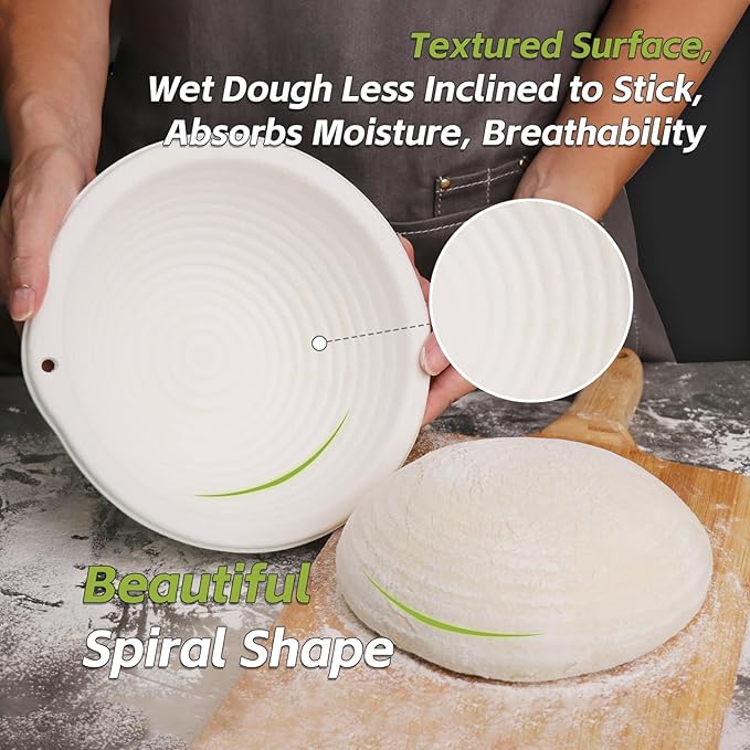 6x 10inch Round Pulp Sourdough Banneton Bread Proofing Basket Brotform Baking Supply with 30pcs