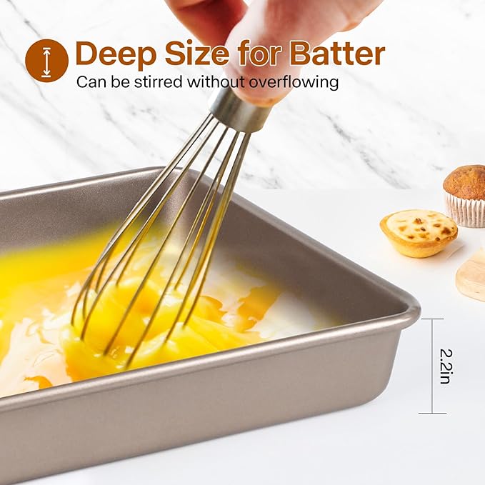 Deep Baking Pans Set, 3-Pieces Rectangle Cake Pan, Nonstick Roasting Pans Set for Thanksgiving