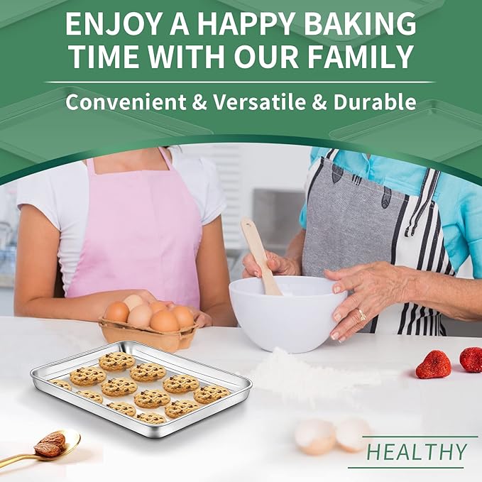 Baking Sheets Set of 2, HKJ Chef Cookie Sheets 2 Pieces Stainless Steel Baking Pans & Toaster Oven