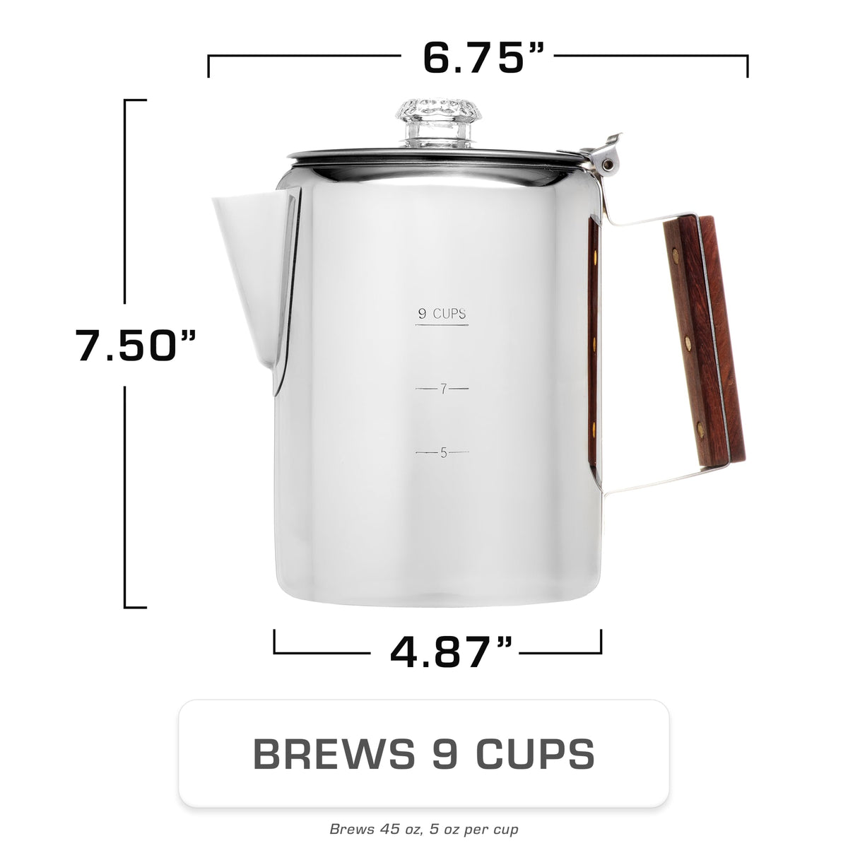 COLETTI Bozeman Percolator Coffee Pot — NO Aluminum or Plastic [9 cup]