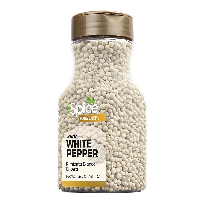 iSpice Whole White Peppers Spices and Seasonings for Cooking, 7.3Ounce White Peppercorns Seasoning