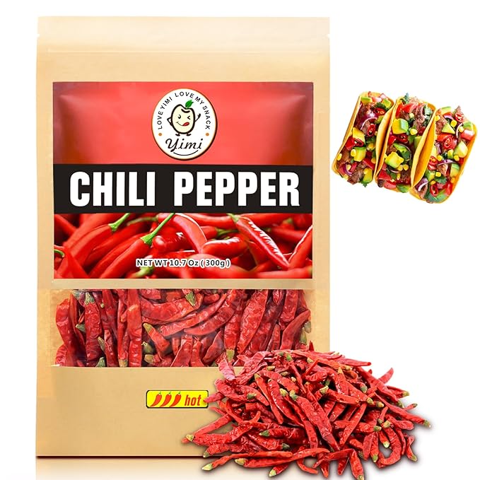 Yimi Dried Chili Peppers Chiles,10.7oz, Premium Whole Dry Red Chilis, Spicy Hot Heat, Great For
