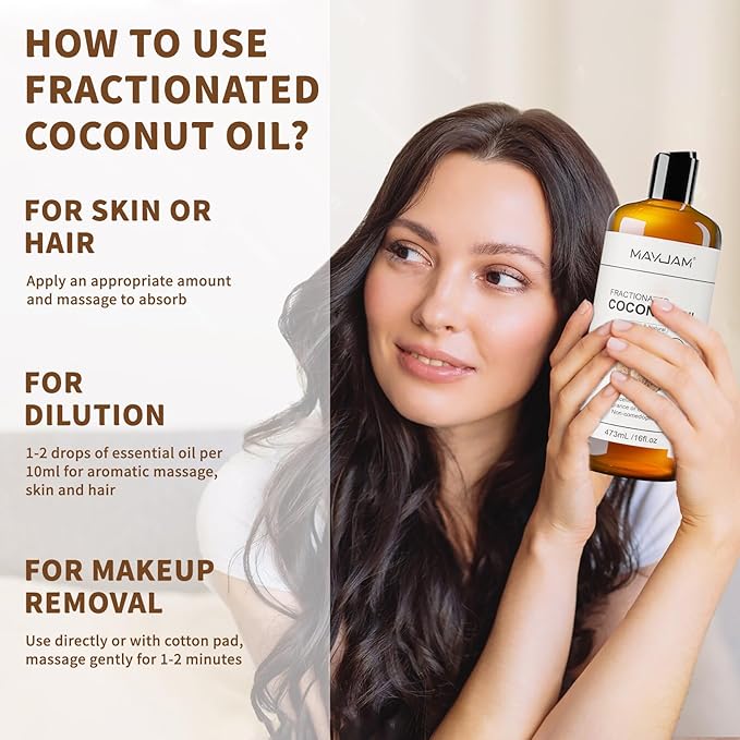 Organic Fractionated Coconut Oils Liquid 16oz, 100% Pure & Natural USDA Certified Cold Pressed